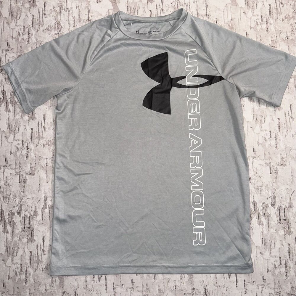 Under Armour Boys Gray Loose Fit Heatgear Short Sleeve Crew Neck Size XL
